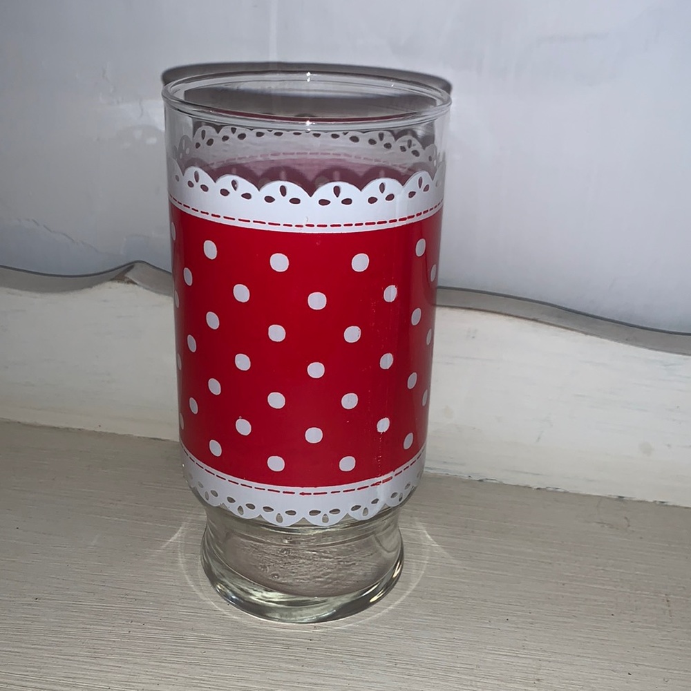 Vintage Anchor Hocking Red Polka Dot Drinking Glass
